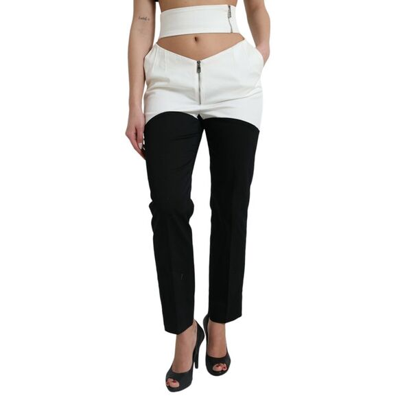 Dolce & Gabbana Black White Cotton Cut Out Waist Tapered Women's Pants
